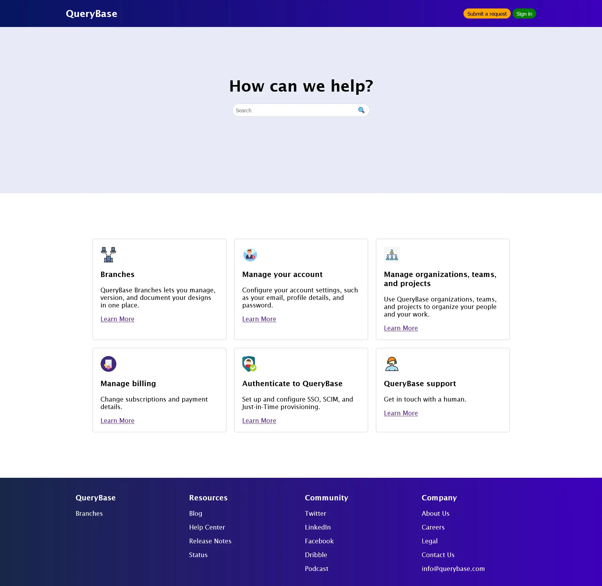 Full-page screenshot of QueryBase webpage made with HTML & CSS
